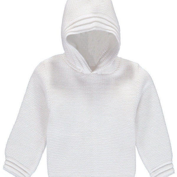 Baby Hooded White Zip Back Sweater Made in USA