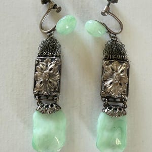 Brincos vintage de jade e prata com parafuso Brincos pendentes