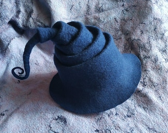 Child's wizard hat navy blue felt hat navy blue wizard hat navy blue witch hat merlin hat warlock hat fantasy hat gnome hat wicked witch hat