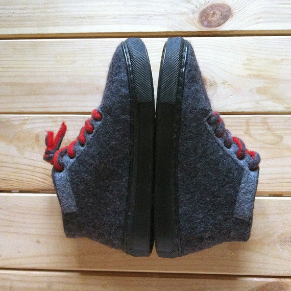 Schnürschuhe Schnürsenkel Schwarze Mit Sneakers Wolle Turnschuhe Graufilz Roten Gefilzt Damen LjA453R