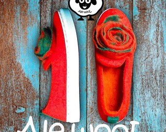 Orange felt slip ons orange wool slip ons with roses orange shoes wool moccasins felt moccasins felt loafers orange wool slip ons white sole
