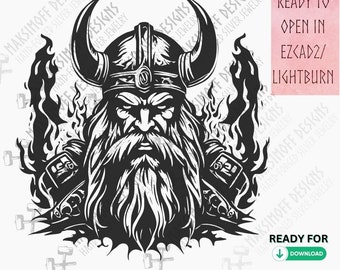 File vettoriale SVG del guerriero vichingo: opera d'arte con incisione laser (download digitale)