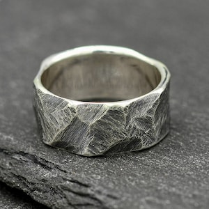 Rough Brutalist  silver ring, wide viking warrior band