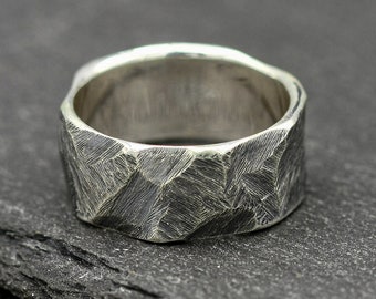 Rough Brutalist  silver ring, wide viking warrior band