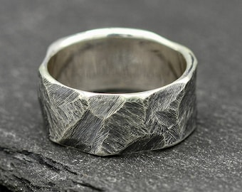 Rough Brutalist  silver ring, wide viking warrior band