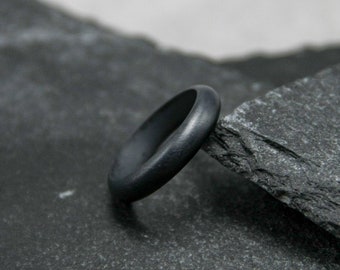 Black gray wedding ring, Sterling silver band, oxidised ring