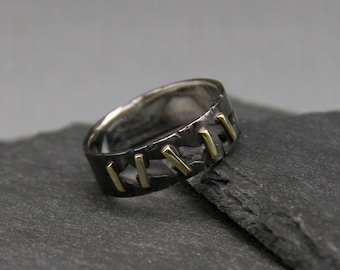 Men ring, sterling silver band, stitch ring, brutalist ring