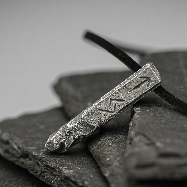 Ancient silver Viking rune  necklace, personalized pendant, bar jewellery