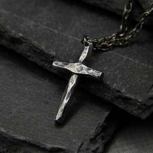 Sterling silver cross, religious pendant, rustic simple cross