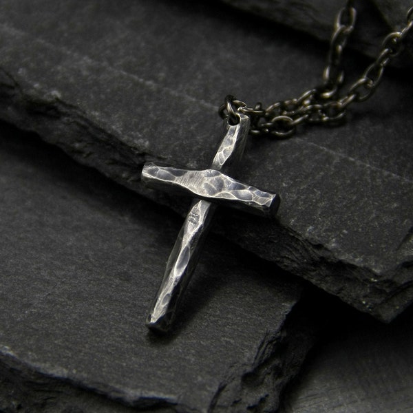 Croix en argent sterling, pendentif religieux, croix simple rustique