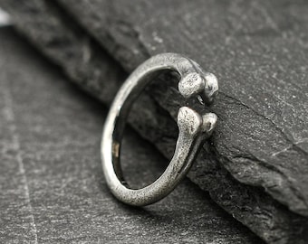 Anello in argento sterling fatto a mano con osso: gioielli anatomici rustici in stile gotico