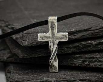 Rustic sterling silver cross, religious pendant, Christian jewellery.