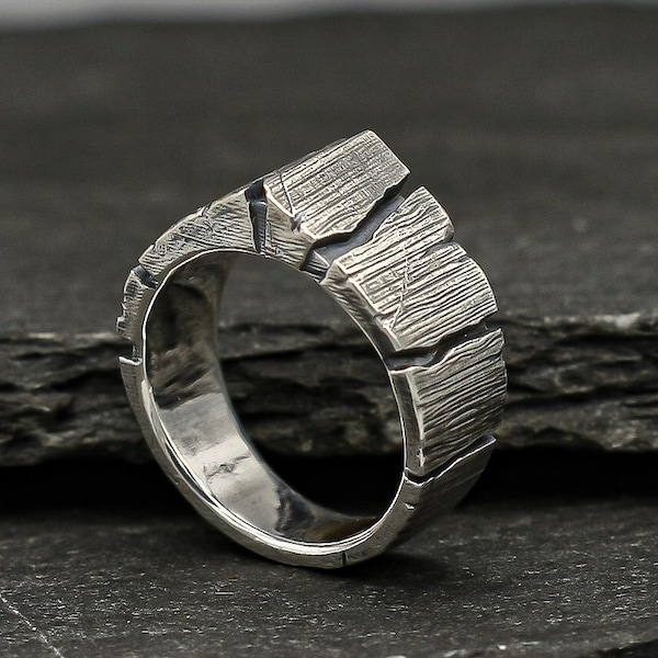 Oxidized Silver bark ring, distressed ring