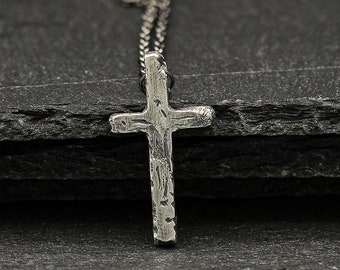 Sterling silver cross, religious pendant, rustic simple cross