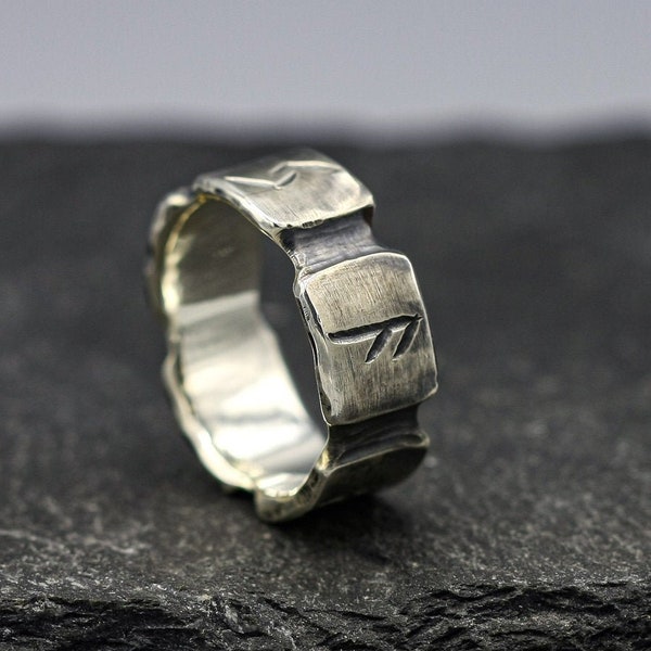 Viking rune ring, Sterling silver band, personalised ring
