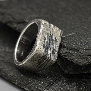 Rough Brutalist  silver signet ring