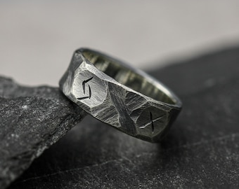 Viking rune ring, Sterling silver band, personalised Norse jewellery.