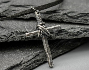 Colgante de cruz de plata de primera ley, joyería cristiana sencilla