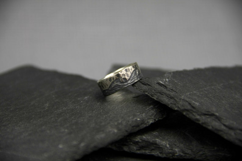 unique wedding ring carved band Sterling silver wave ring