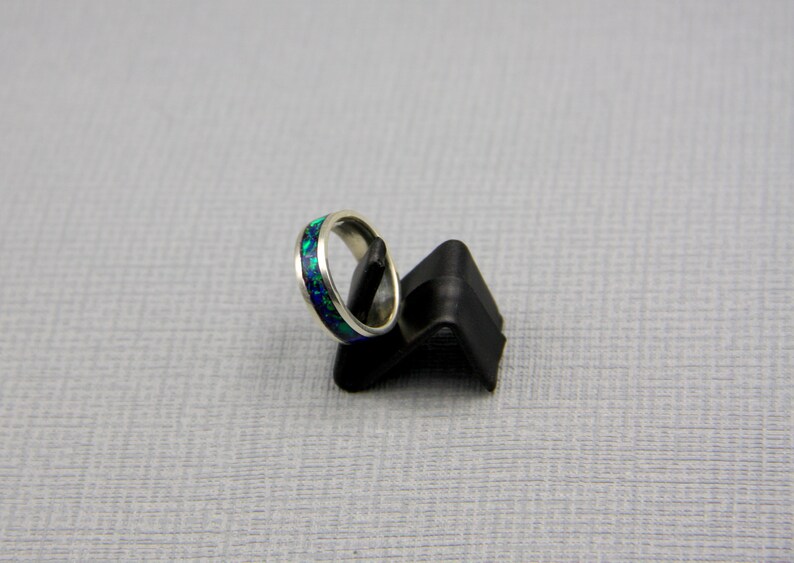 silver ring Opal inlay ring blue crushed opal wedding ring