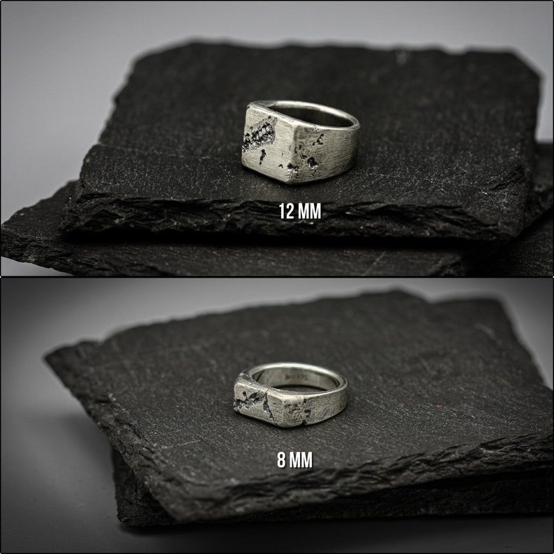 Rough fracture brutalist style band, silver signet ring image 3