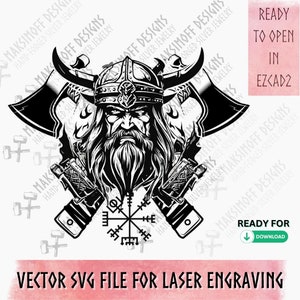 Viking Warrior Vector SVG-bestand voor lasergravure, digitale artwork downloaden voor Ezcad en LightBurn