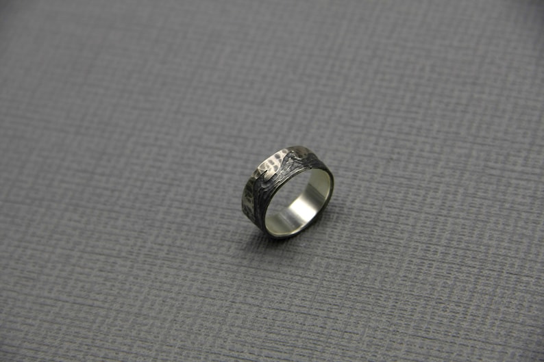 unique wedding ring carved band Sterling silver wave ring