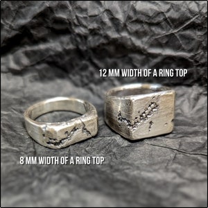 Rough fracture brutalist style band, silver signet ring image 9