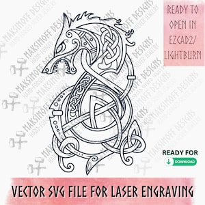 Fenrir Viking Wolf Vector SVG-bestand voor lasergravure, digitale artwork downloaden voor Ezcad en LightBurn