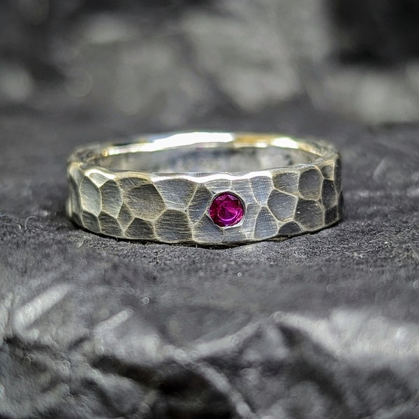 Ruby ring, Sterling silver band, unique engagement ring