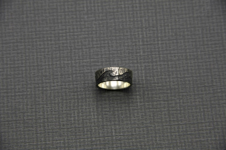 unique wedding ring carved band Sterling silver wave ring