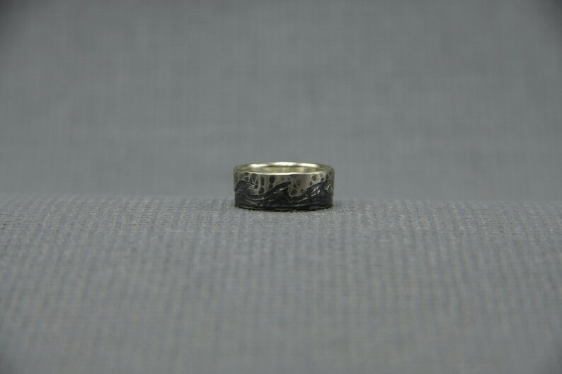unique wedding ring carved band Sterling silver wave ring