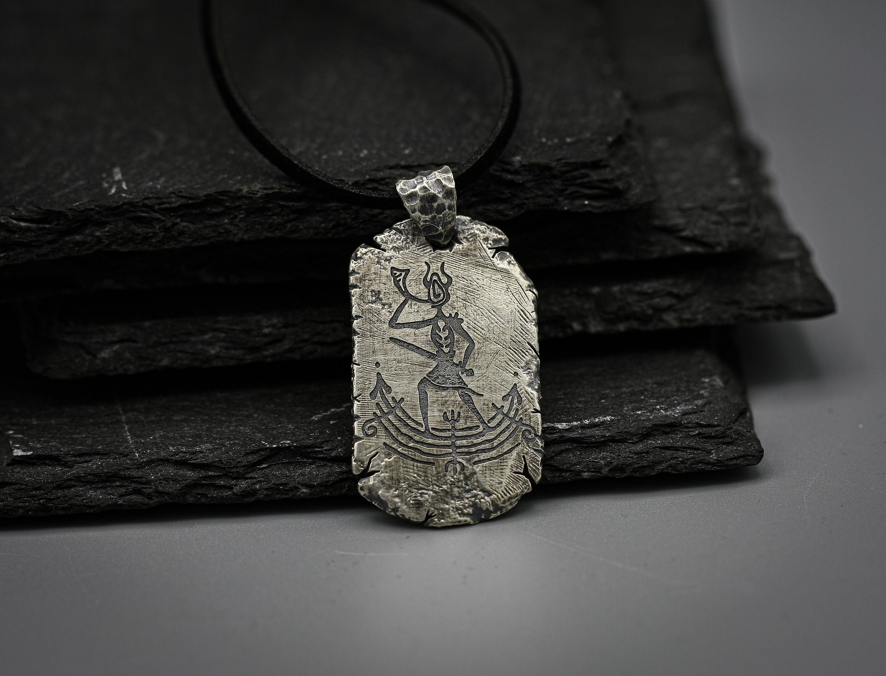 Viking ancient Silver  necklace, dog tag pendant