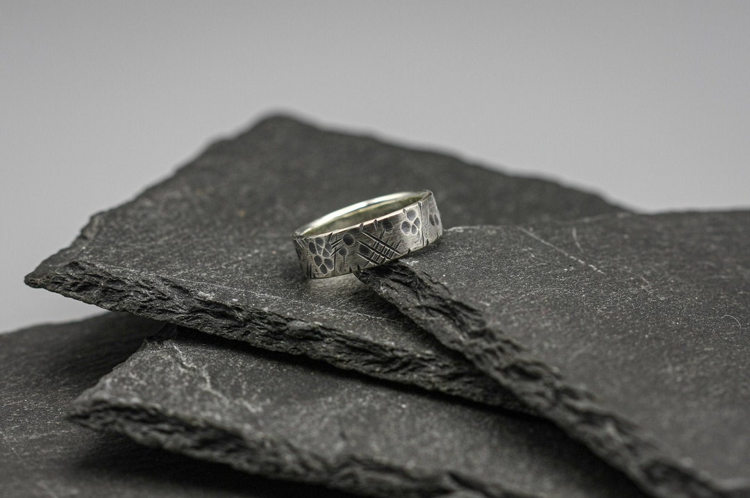 Sterling Silver Celestial Ring, Hammered Silver Band, Distressed Silver ...