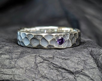 Amethyst band, Sterling silver ring, unique wedding ring