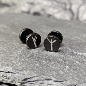 Viking rune earrings,Black round stainless steal studs, minimalist jewellery