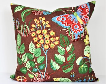 Double sided 20” pillow cover EXOTIC BUTTERFLY, 100% linen fabric from Schumacher, for pillow size 50x50 cm (20''x20''). Design Josef Frank