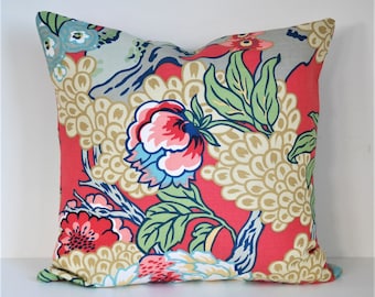 Double sided 20" HONSHU pillow cover. THIBAUT Dynasty print collection, linen blend fabric. For cushion size 50x50 cm (20"x20")