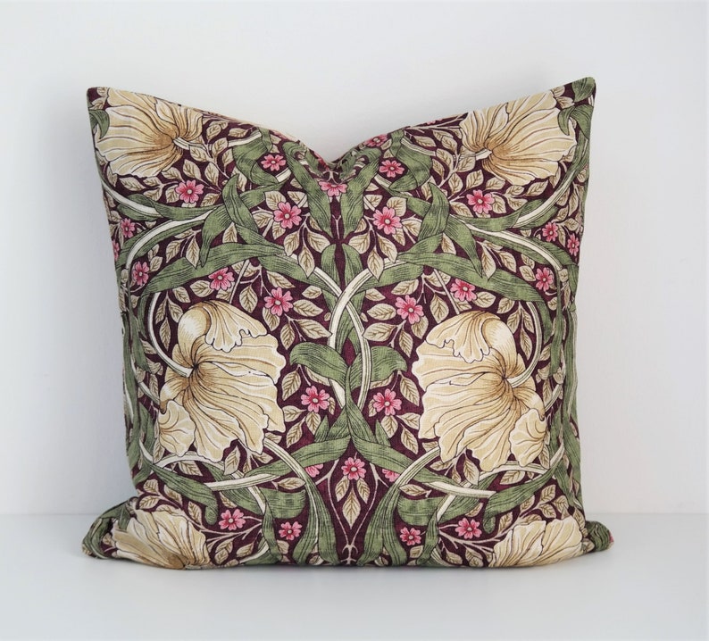 Double sided 16 pillow cover PIMPERNEL, made of 100% linen fabric, for pillow size 16x16 40x40 cm. Fabric design William Morris. image 1