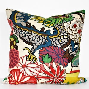 Double sided 18'' CHIANG MAI DRAGON pillow cover. Schumacher fabrics, 100% linen. For cushion size 45x45 cm (18"x18")