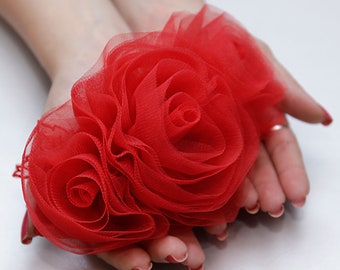 Red brooch Three big red roses Queen hearts Heart queen Appliques Headbands Hair clips Valentines gift Chiffon flower garments