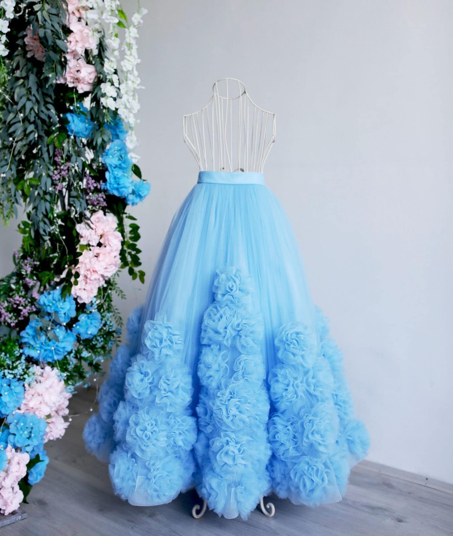 Tulle flower オーバースカート Tulle Skirt With 3D Roses - Etsy