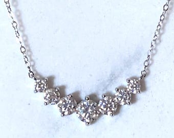 Moissanite Diamond Smile Sterling Silver Necklace: Bridal Wedding Diamonds Pendant Necklaces Gift for Women
