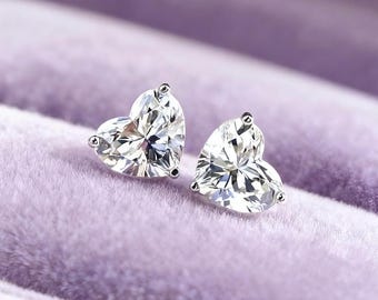 Heart Moissanite Diamond Ear Studs: 925 Sterling Silver Bridal Stud Earrings Fine Jewelry Gift for Her Everyday Elegance
