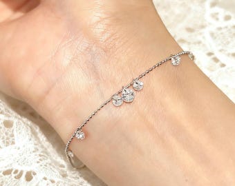 Moissanite Tassel Bracelet: 925 Sterling Silver Gold Sparkling Lab Diamond Charm Bracelet Bridal Fine Jewelry Gift Everyday Elegance