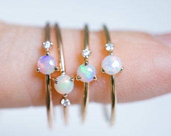 18K Gold Opal Diamond Ring 14K rose gold fire opal ring diamond opal engagement ring white gold opal ring platinum opal ring promise ring