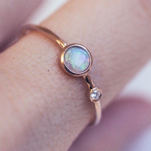 Solid 18K Gold Opal Ring 14K Rose Gold Australian Opal Engagement Ring white gold platinum opal wedding ring birthstone anniversary gift