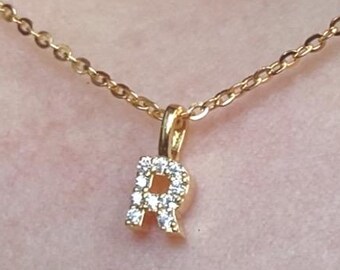 Personalised Initial Necklace, 18K Gold Plated Sterling Silver Diamond Name Letter Pendant, Birthday Gift