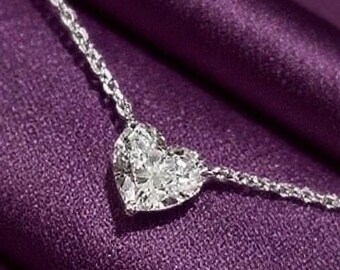 1ct Heart Cut Diamond Moissanite Necklace: Sterling Silver 1 Carat Solitaire Wedding Necklace