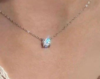 Solitaire Moissanite Floating Diamond Pendant Necklace: 1Ct 0.5Ct 18K Gold Sterling Silver 1 carat